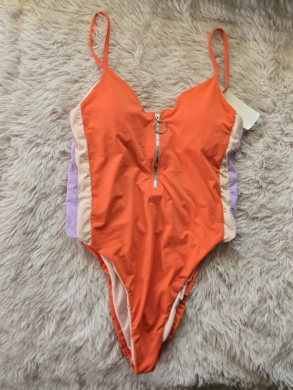 NWT Bikini Lab Colorblock Zip-Front One-Piece Swimsuit